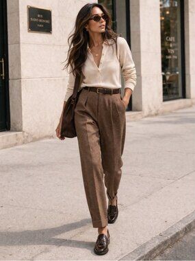 Vintage Ralph Lauren Brown Wool Pleated Pants High Waist Tailored Classic Size 6